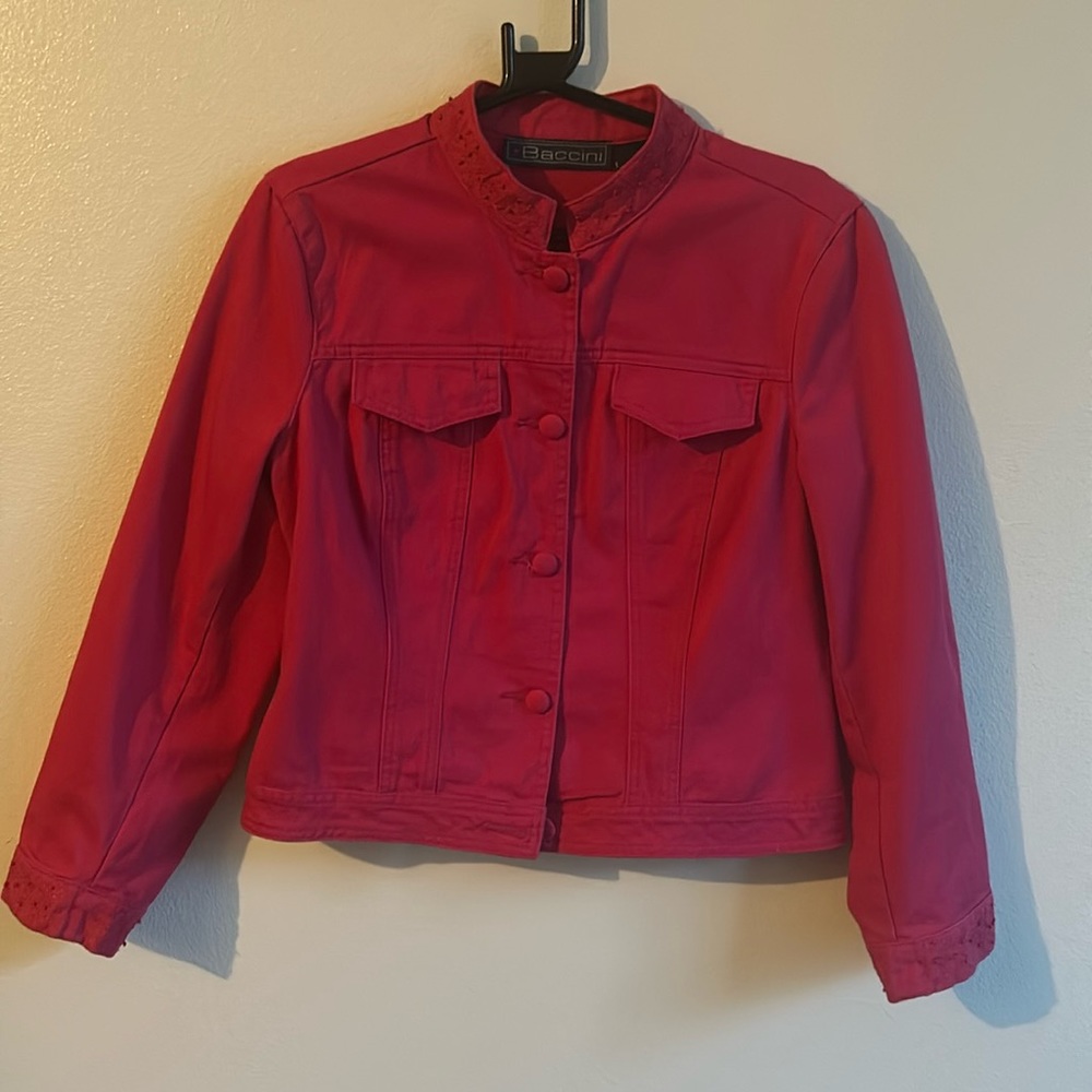 Baccini Women's Vibrant Pink Cotton Button Front ..Covered Buttons... Size:M